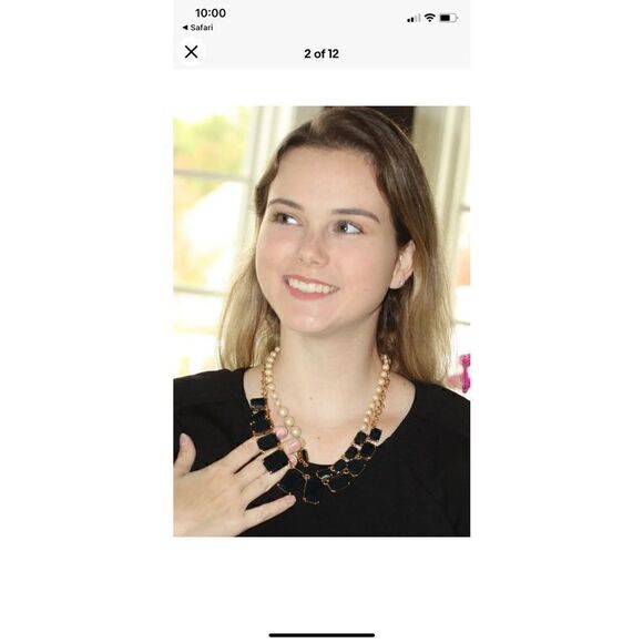 Kate Spade New York Double Strand Faceted Black and Pearl Statement Necklace - Picture 1 of 4